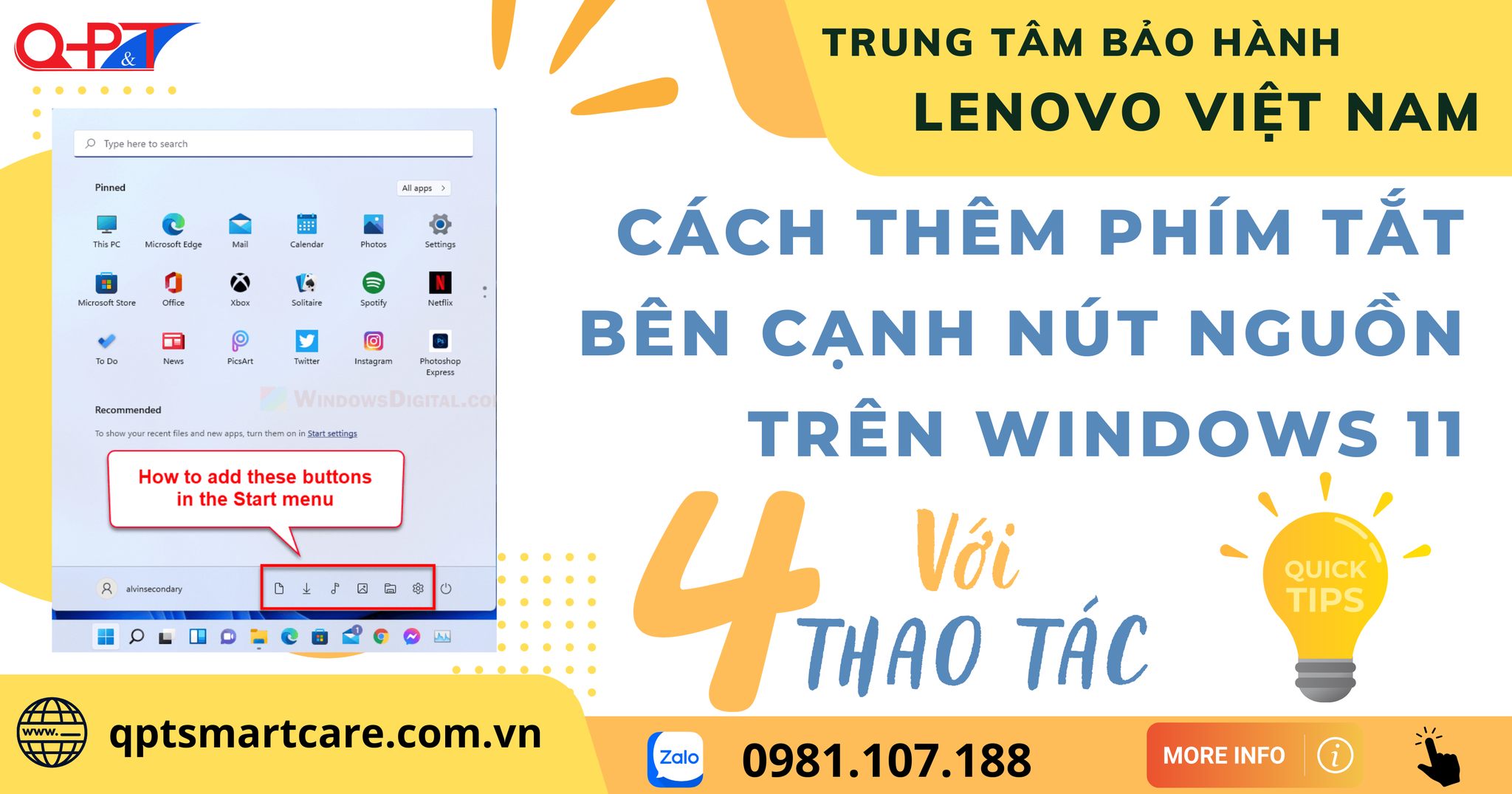Cách thêm phím tắt cạnh nút nguồn Windows - Trung tâm bảo hành Lenovo